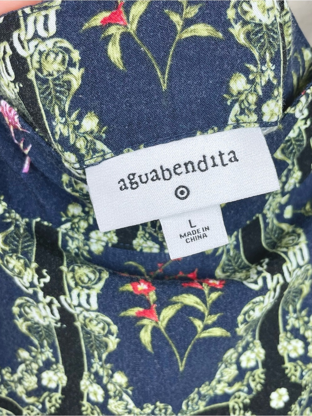 Agua Bendita x Target Women's Large Navy Floral Tile Flutter Sleeve Mini Dress - Picture 16 of 16